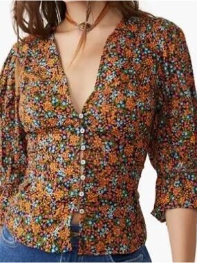 Free People I Found You Print Blouse XS